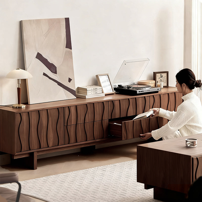 Elégant Moderne｜テレビ台 木目調 波型デザイン